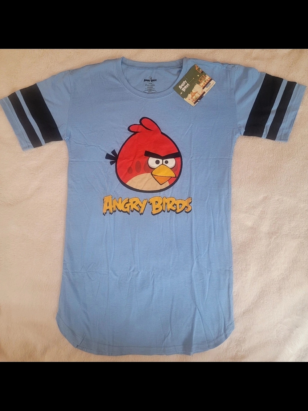 Angry Birds Graphic Nightgown. Light Blue with Red Logo